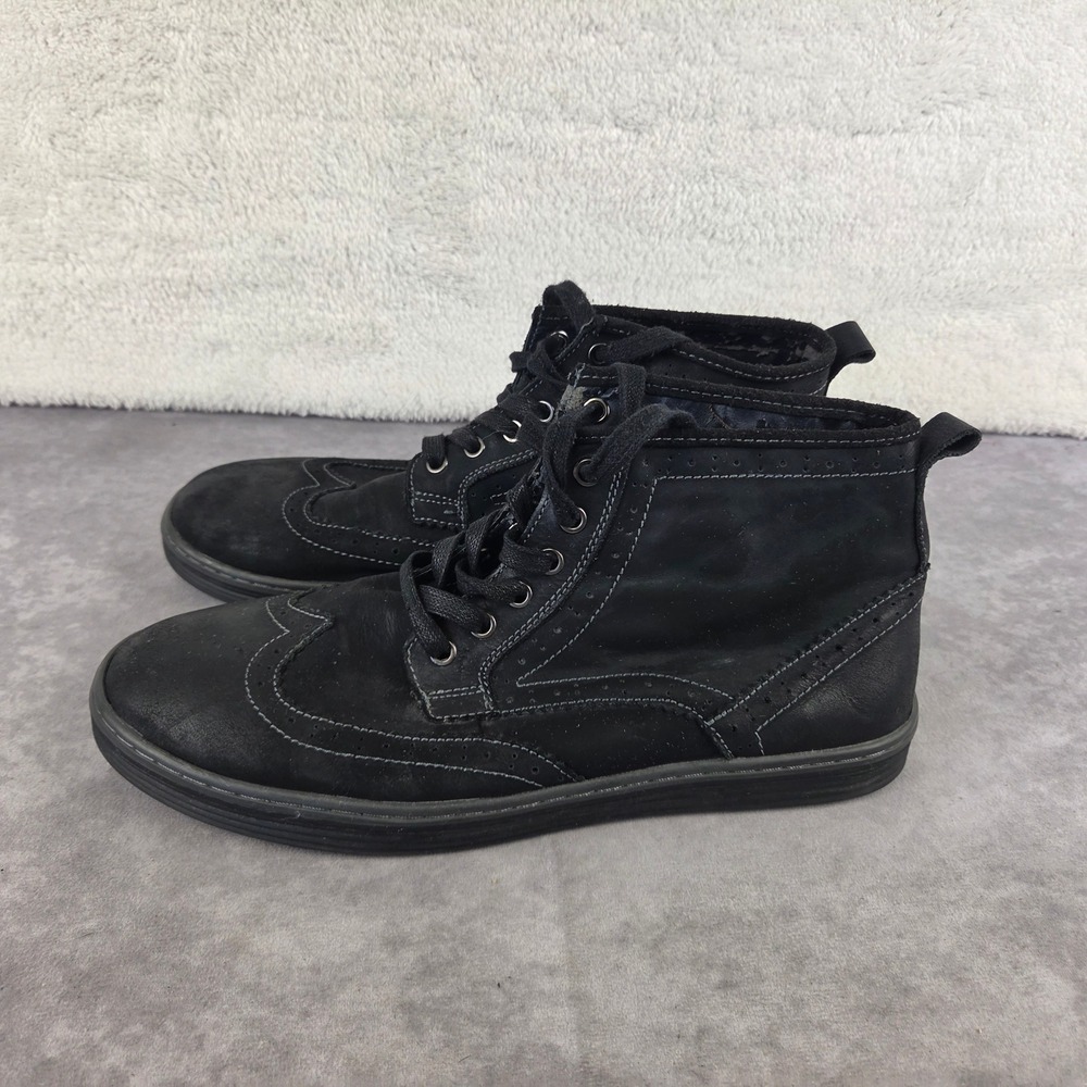 Wriggley Mens Wingtip Boots Black Leather Brogue High Top Sneakers US 11.5 UK 11